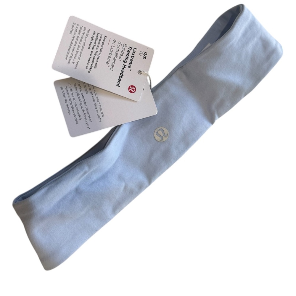 lululemon light blue workout headband with logo